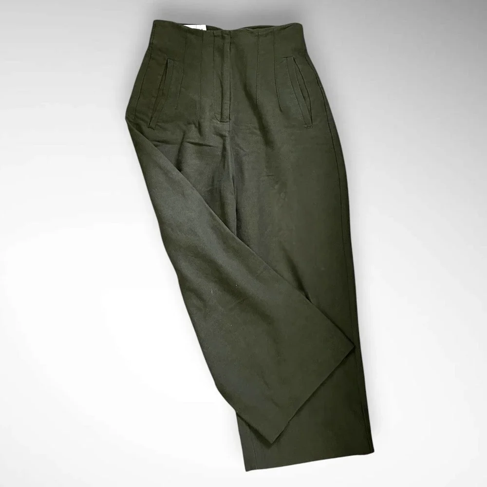 ZARA Women's Green High Waisted Linen Cotton Blend Cropped Pants XS | EUC